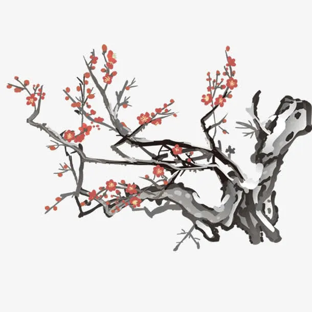 手绘中国风梅花素材免抠