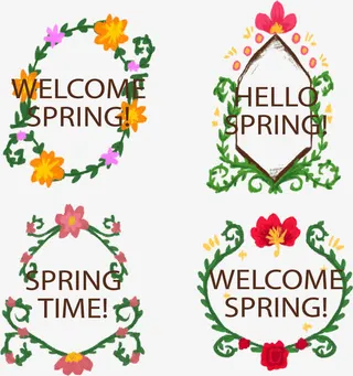 手绘春天装饰花环免抠