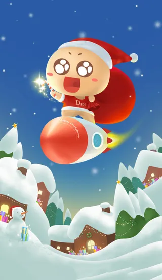 卡通圣诞火箭背景高清