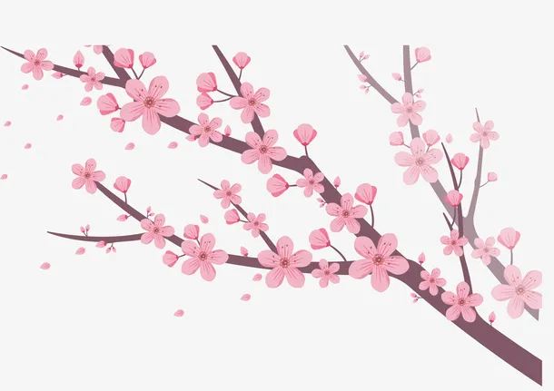 美丽春天桃花树枝免抠