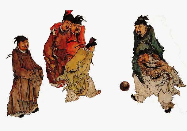 古人手绘蹴鞠素材免抠