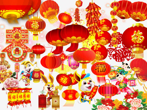 中国风红色春节灯笼矢量素材免抠