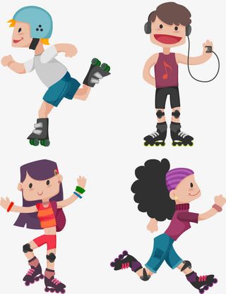 矢量手绘四个滑轮滑鞋的卡通小孩免抠