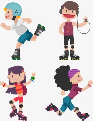 矢量手绘四个滑轮滑鞋的卡通小孩免抠