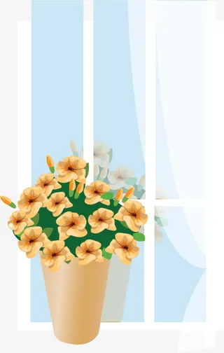 温馨盆栽窗纱免抠
