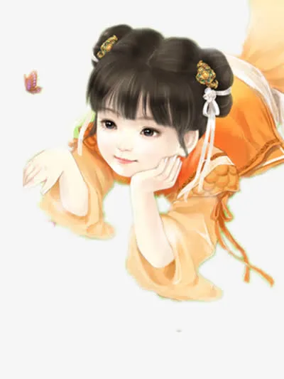 绿衣小孩子女子古风立绘免抠