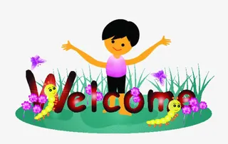 卡通草地上的孩子免抠