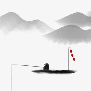 中国风垂钓图免抠