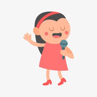 手绘粉色裙女孩唱歌免抠