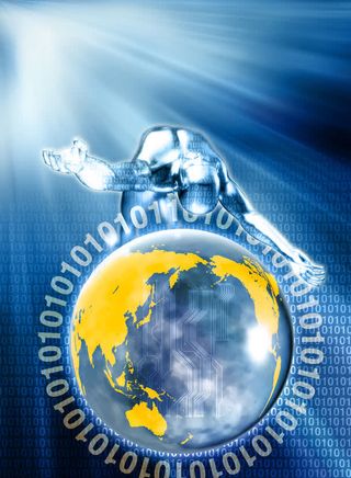 跳跃的人体与地球创意科技背景高清