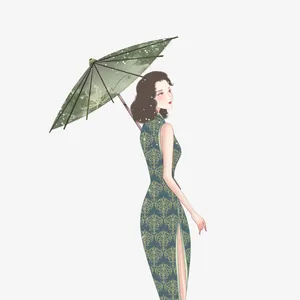 手绘民国动漫卡通旗袍美女子免抠