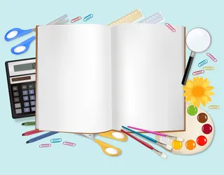 纸张彩色剪刀计算器学习文具书本海报背景高清