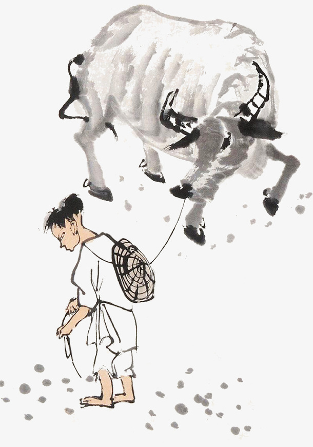 清明素材 放牛的牧童水墨免抠图免抠