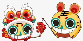 卡通版的一对公母老虎燃鞭炮免抠