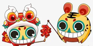 卡通版的一对公母老虎燃鞭炮免抠