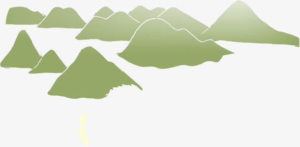 山水一天手绘水彩免抠