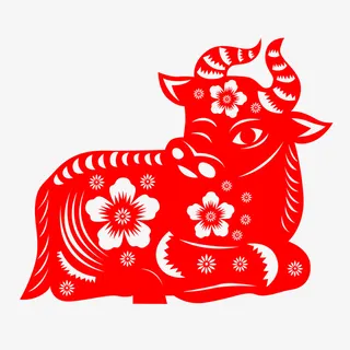 春天红色牛年剪纸免抠