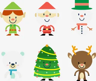 圣诞卡通雪人与圣诞树免抠