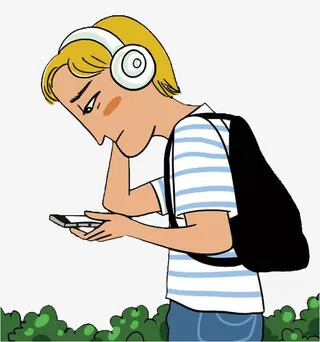 手绘卡通低头族免抠