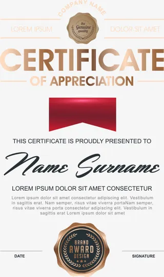 矢量金色边框证书免抠