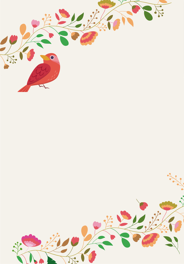 春天小鸟插画彩色海报背景高清