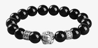 天然黑曜石貔貅银手链免抠