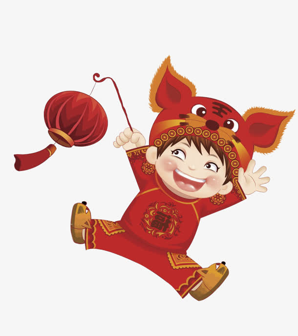 拿着灯笼的卡通男孩免抠