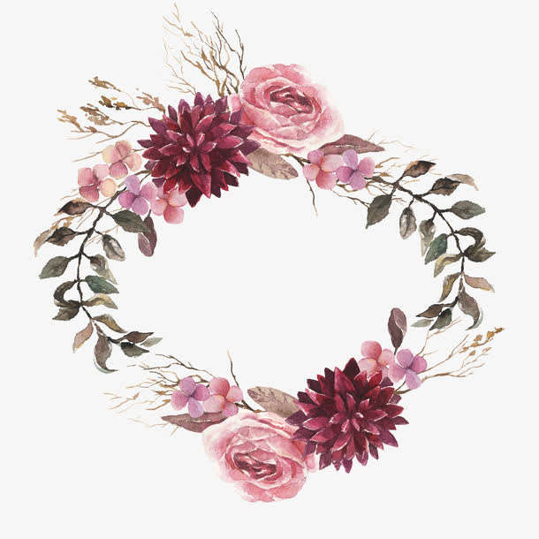 手绘鲜花花环免抠