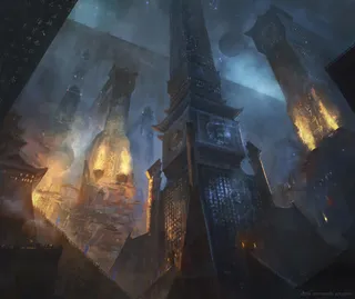 环境彩绘风格建筑黄色光效免抠