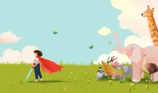 卡通勇者和动物海报背景素材高清