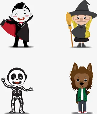 4款创意万圣节角色矢量素材免抠