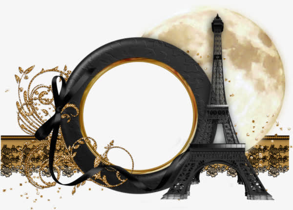 复古欧式埃菲尔铁塔装饰边框免抠