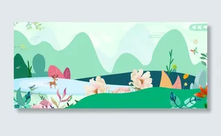 春季上新文艺几何花朵绿banner高清