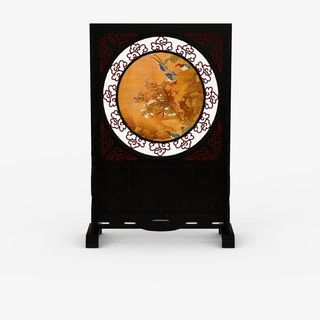 方形黄色图案复古日式屏风免抠