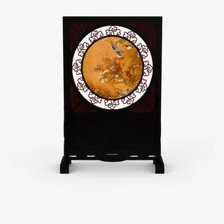 方形黄色图案复古日式屏风免抠