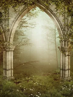 树林风景与哥特式建筑免抠