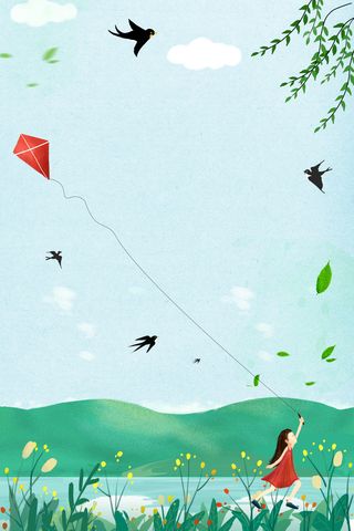 绿色手绘春季海报高清卡通手绘背景