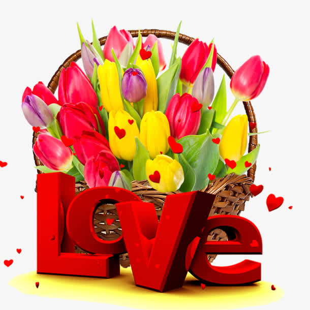 LOVE花朵艺术字素材免抠