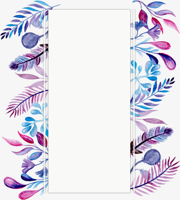 紫色水彩羽毛花草边框免抠