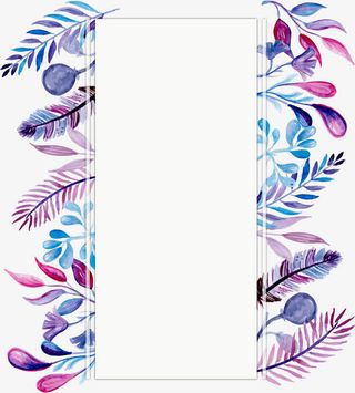 紫色水彩羽毛花草边框免抠
