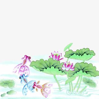 水彩古风金鱼荷叶荷花免抠