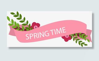 春天时光粉色条幅免抠