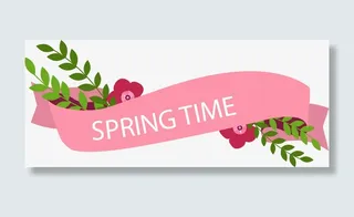 春天时光粉色条幅免抠