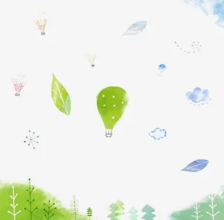 手绘绿色清新插画免抠