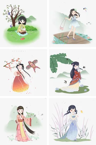 春分女孩踏春免抠