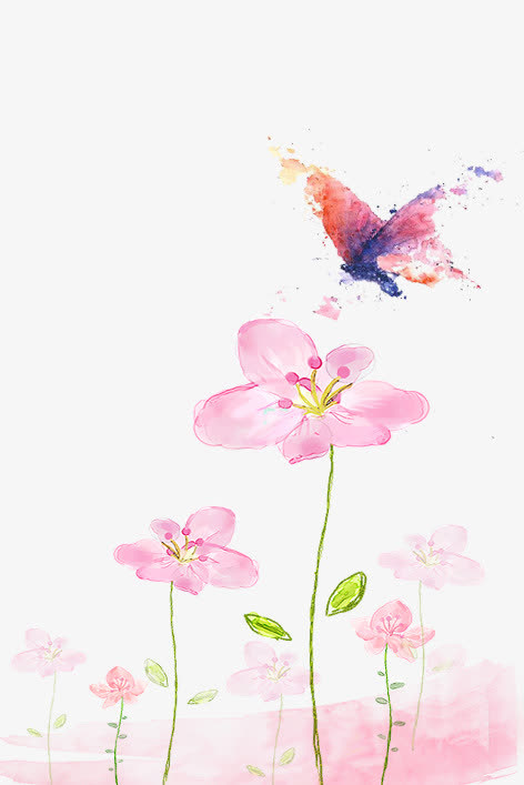 水彩蝴蝶花墙绘免抠