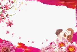 母女卡通花朵笔刷装饰边框免抠