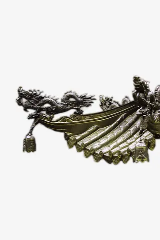 黄色中国风屋檐装饰图案免抠