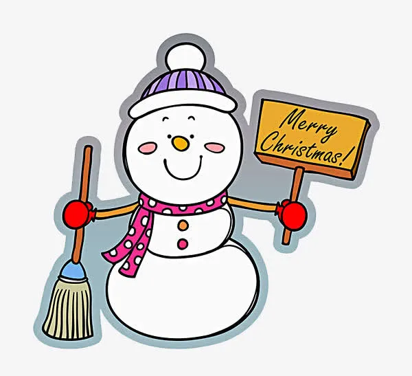 免抠卡通雪人拿着扫把免抠