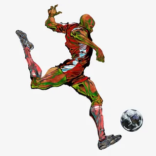 彩色水墨人物踢球免抠
